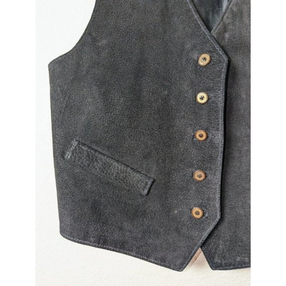 Vintage 90's The Original Arizona Jean Company Black Suede Large Boho Vest - Picture 2 of 10